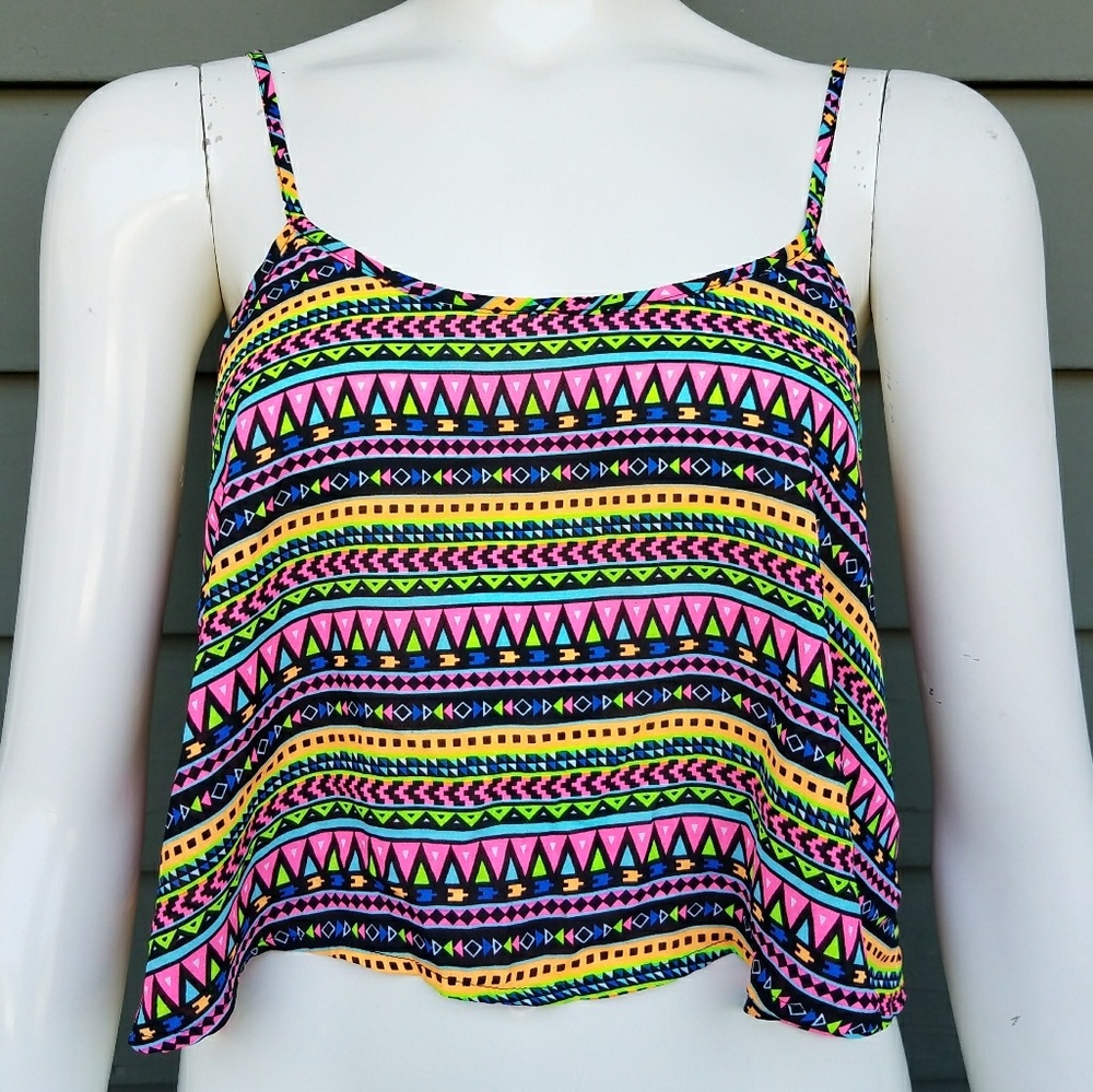 NWOT Florescent Geometric Boho Colorful Crop Top